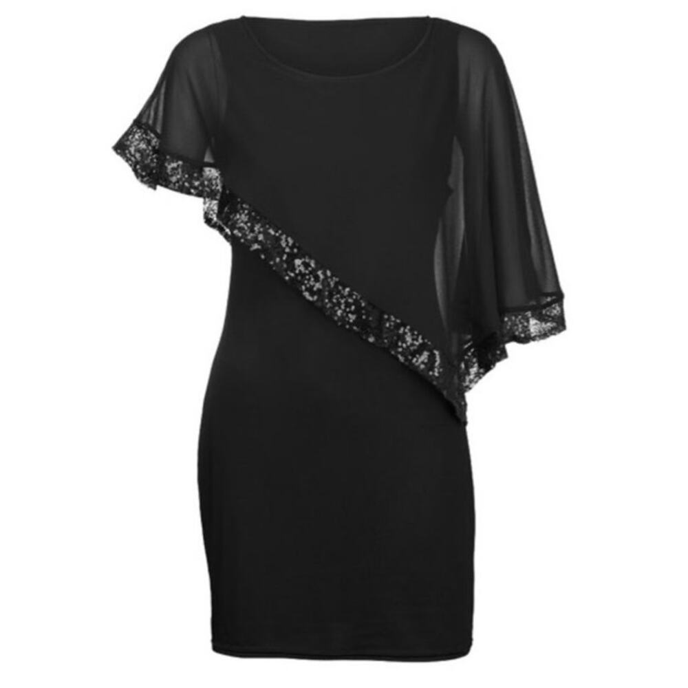 Joseph Ribkoff Black Chiffon Overlay Sequin Cold Shoulder Sheath Dress Size 14